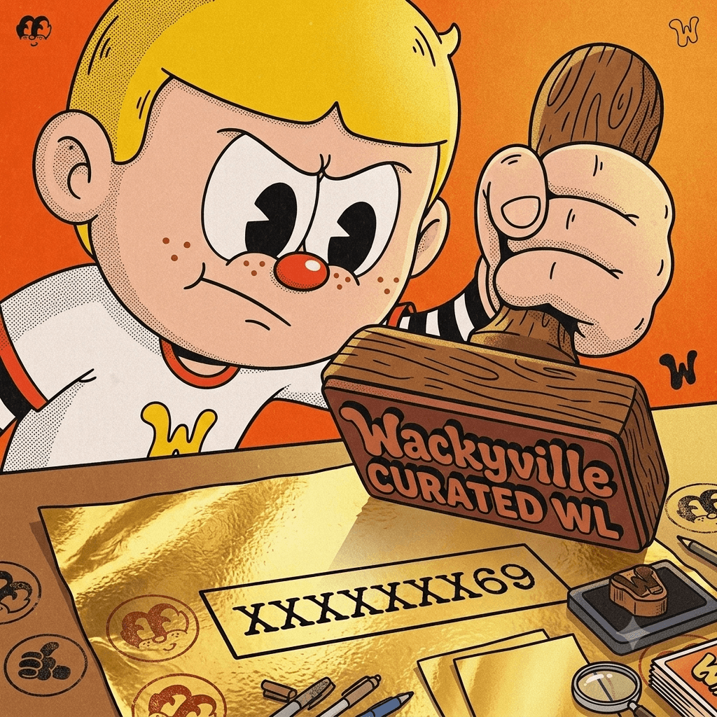 A Wackyville clerk stamping a wallet onto the whitelist